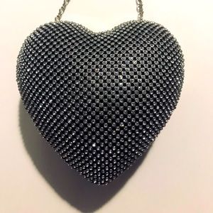 Judith Leiber Inspired Silver Heart Crystal Embellished Evening Clutch Bag